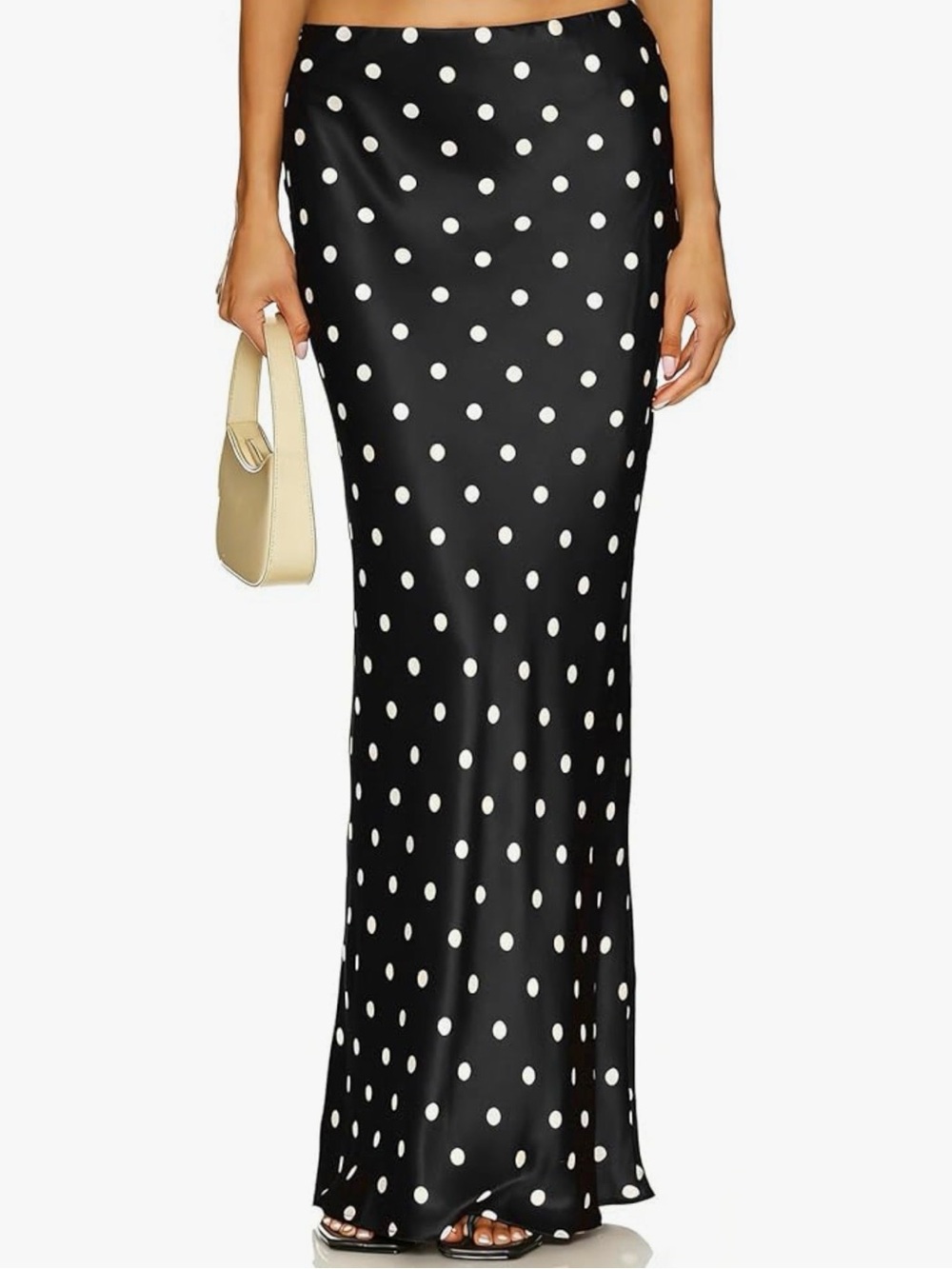 Classic Black & White Polka Dot Maxi Satin Skirt